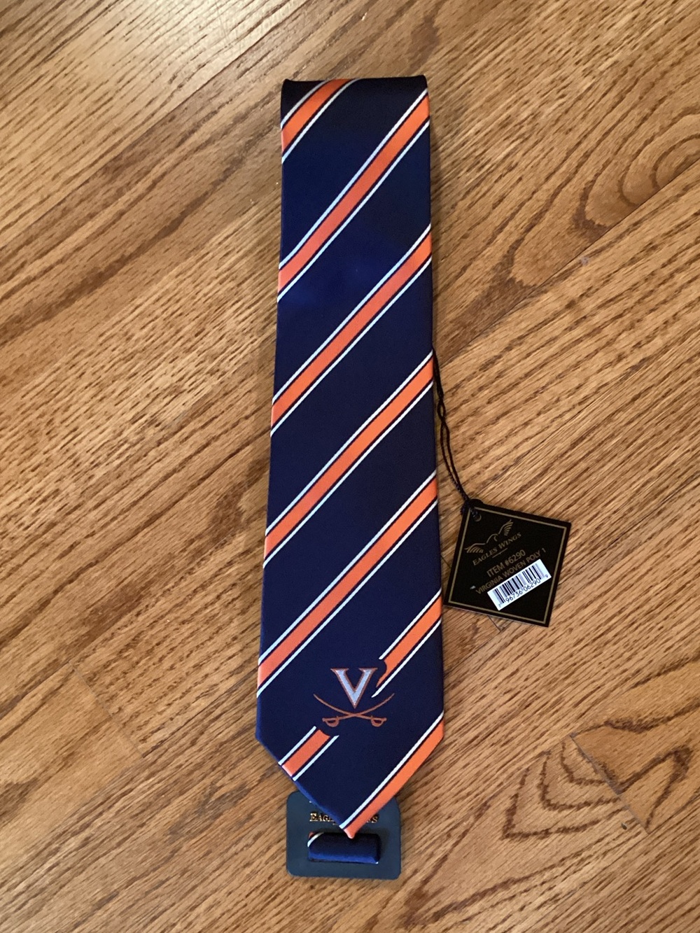 Striped Navy and Orange UVA Tie with V Logo